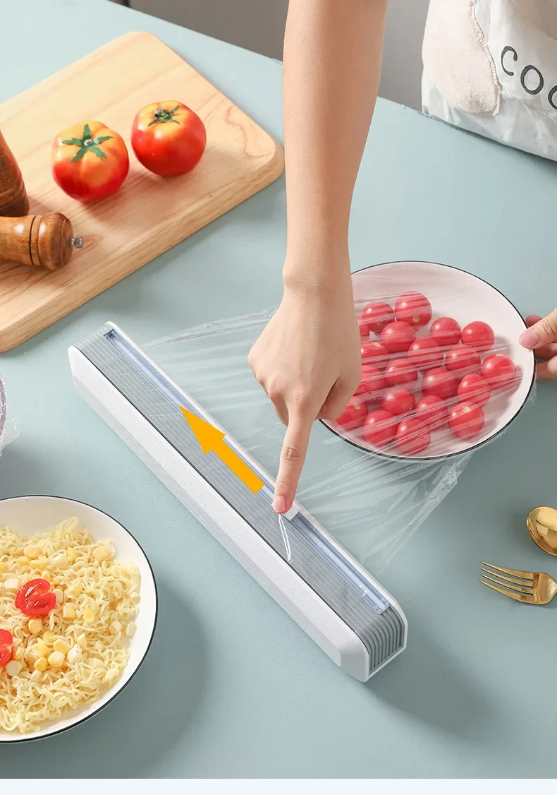 Description Picture 6 of itemSliding Knife Cling Film Cutter Home Kitchen Tool Suction Cup Wrap Box Cutting Case Tin Foil Divider Brand Plastic Dispenser