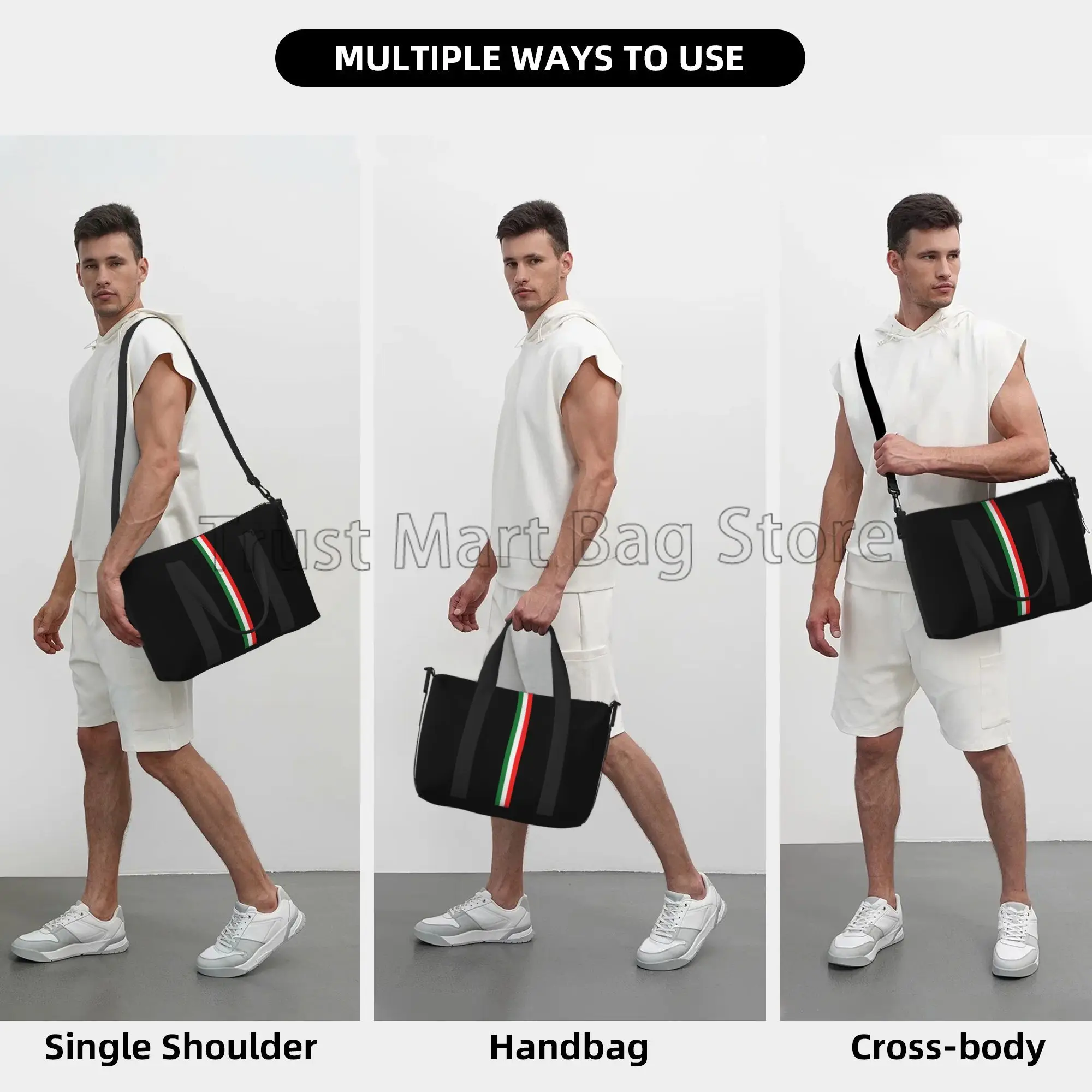 Italian Flag Print Duffle Bag for Travel Unisex Handbag Shoulder Bag for Sports Gym Yoga Waterproof Weekender Overnight Bags