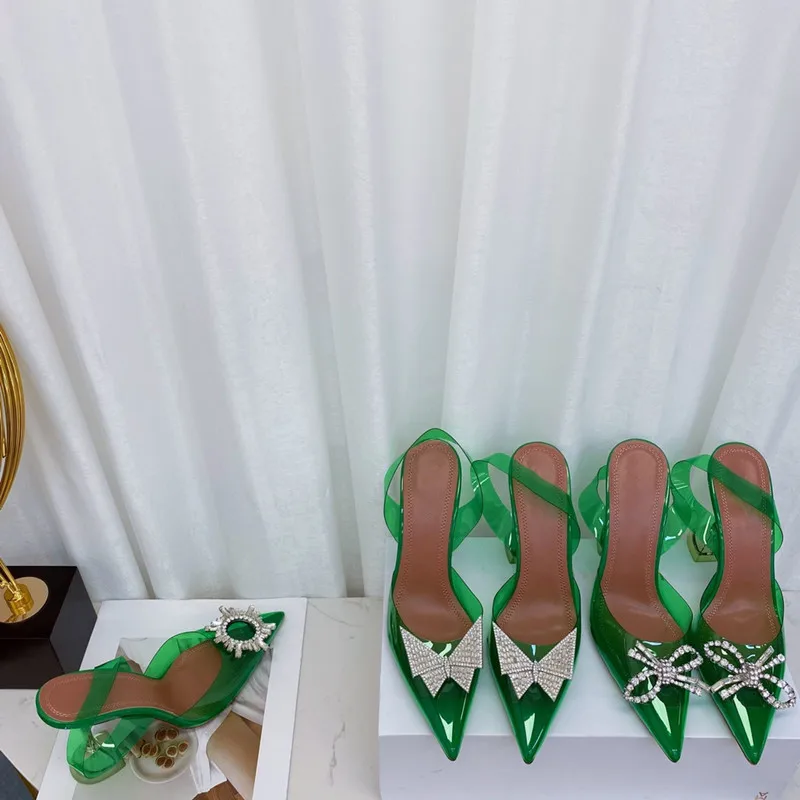 

2023 European and American new transparent rhinestone buckle horseshoe heel high heels