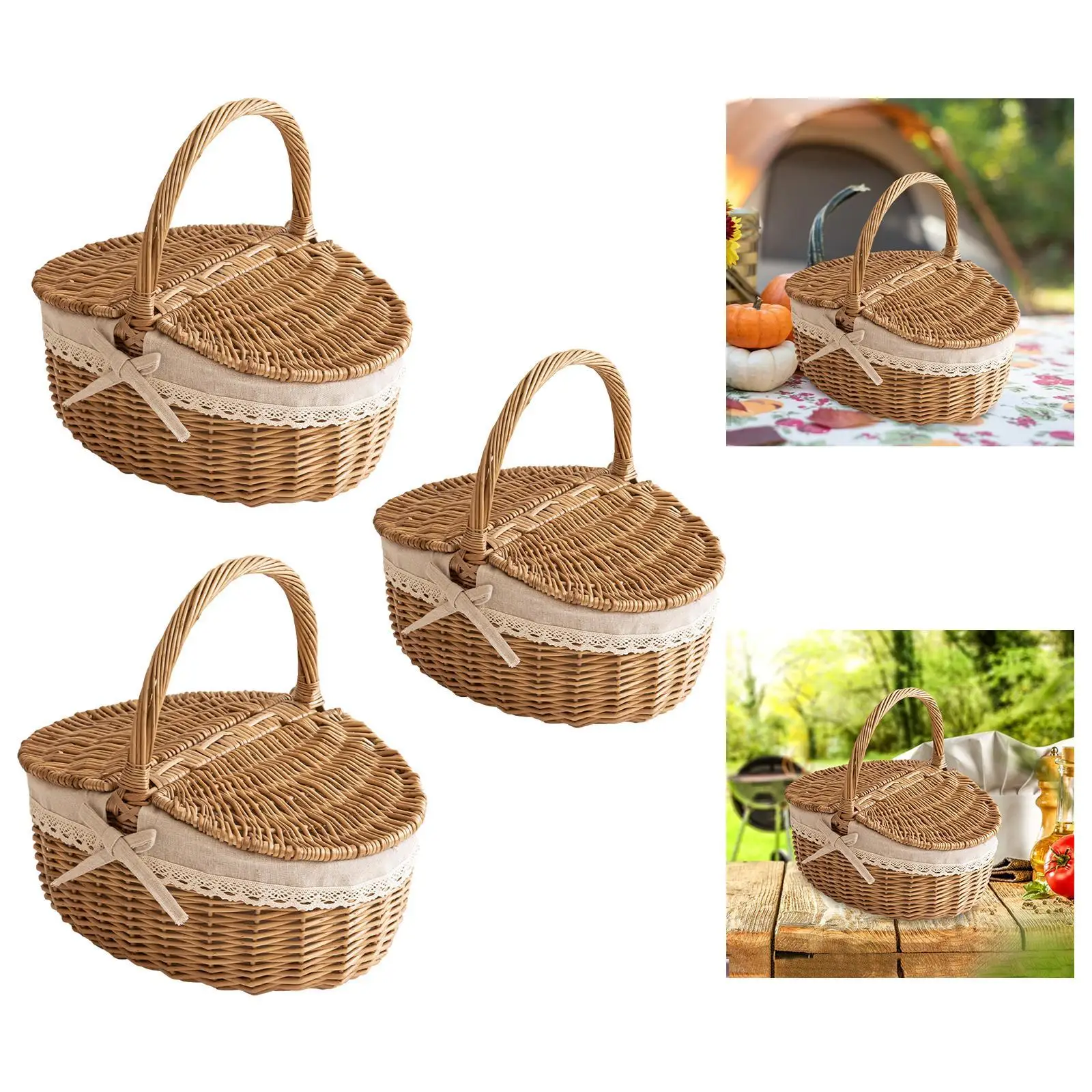 Picnic Basket, Wicker Basket, Sturdy Woven Body with Removable Liner, Outdoor Camping Basket for Birthday, Gift Basket for 4