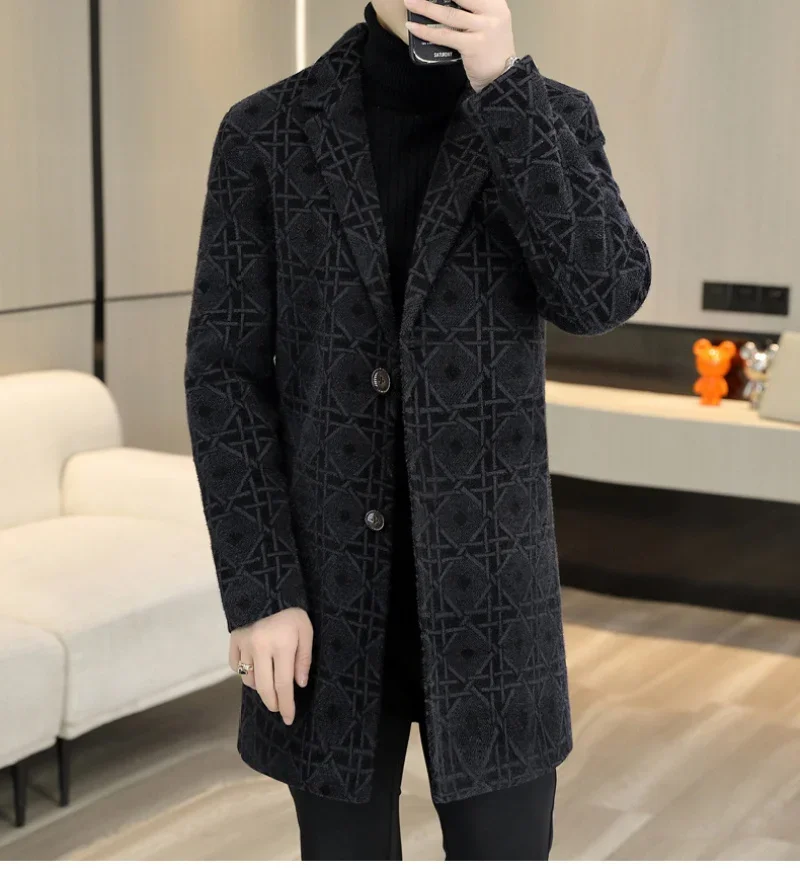 

Winter British Plaid Contrasting Colors Thickening Woollen Windbreaker Long Jacket Abrigo Largo Hombre Mens Wool Trench Coat