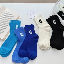 Korean Fashion Capital C Printed Socks Woman Spring Autumn Candy Color Medium Tube Long Socks Cotton Stockings Gyaru Cute Socks