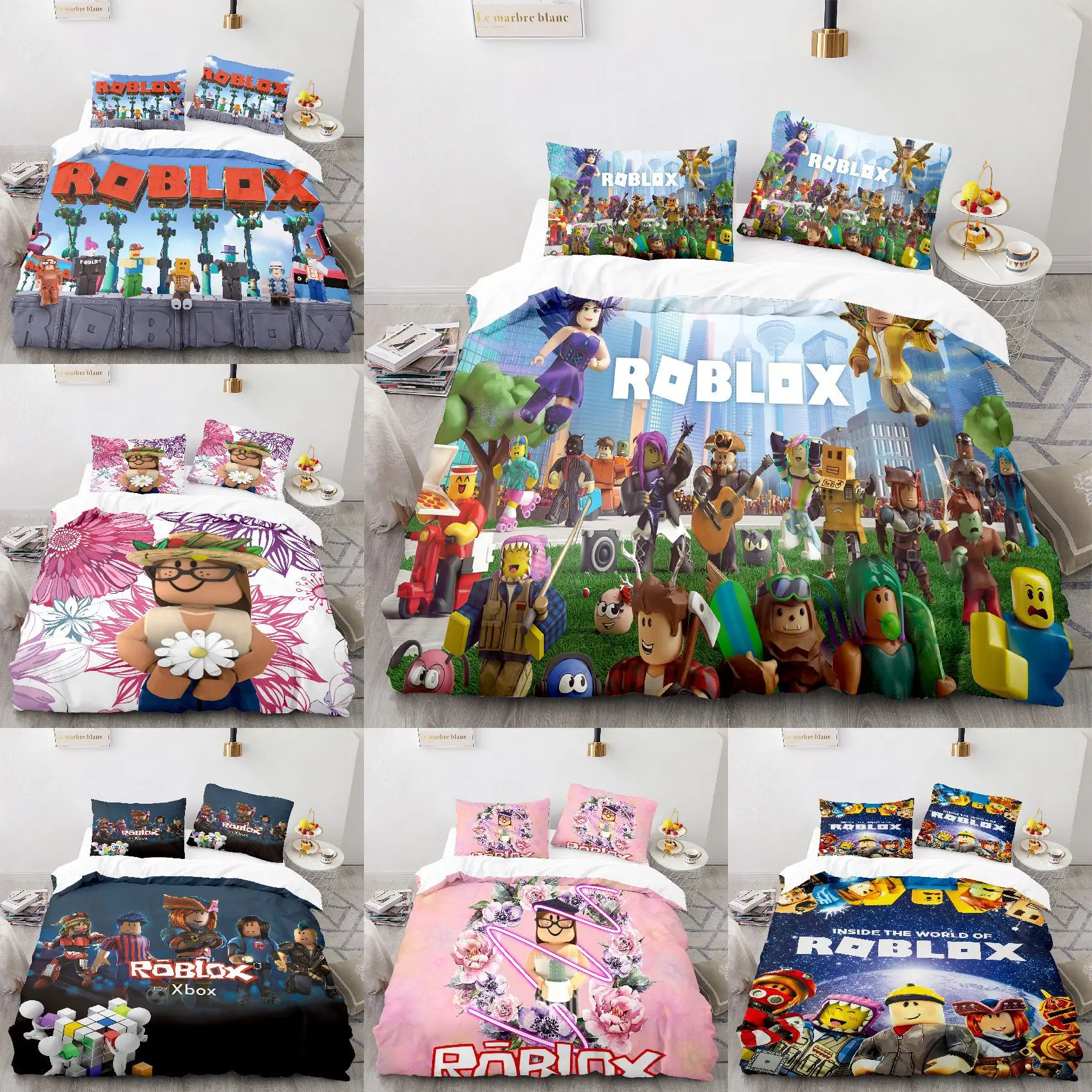 Three-piece Set of 3D Digital Printing Roblox Roblox Printing Surrounding Quilt Cover Pillowcase Bedding Boys and Girls