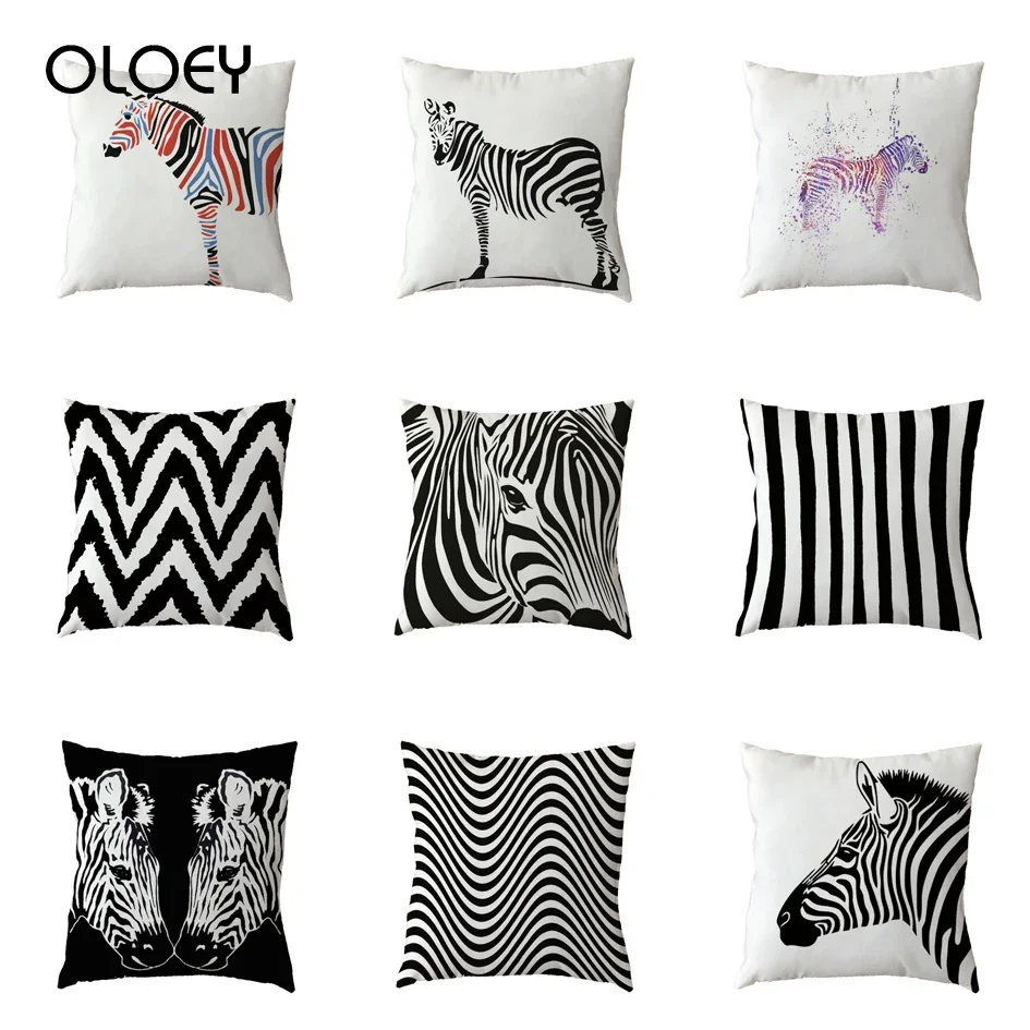 

Simple Watercolor Style Pillowcase Black and White Zebra Stripes Home Bedroom Gift Decoration Polyester Peach Skin Pillowcase .