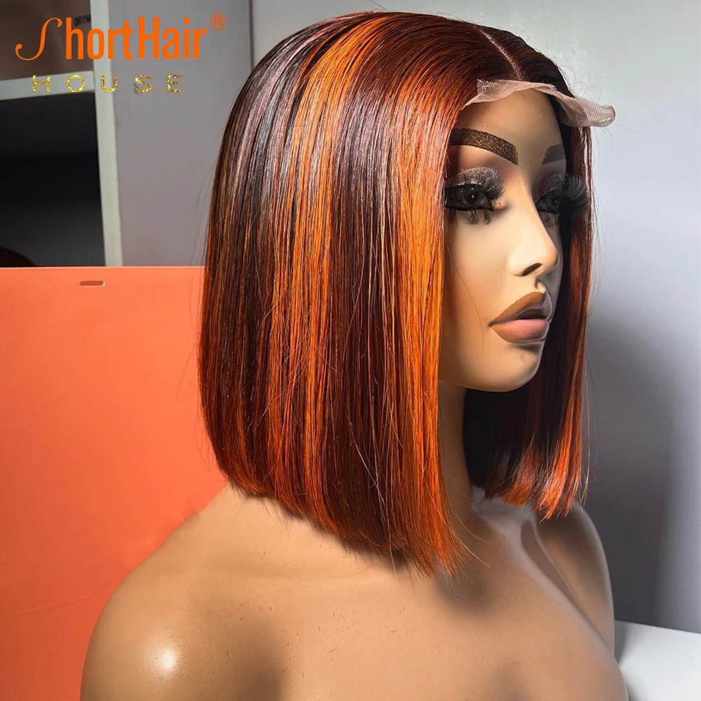 Lace Front Wigs Human Hair Wig Highlight Straight Short Bob Wigs Human Hair Lace Frontal Wigs Brazilian Invisible Lace Closure Wig 250%