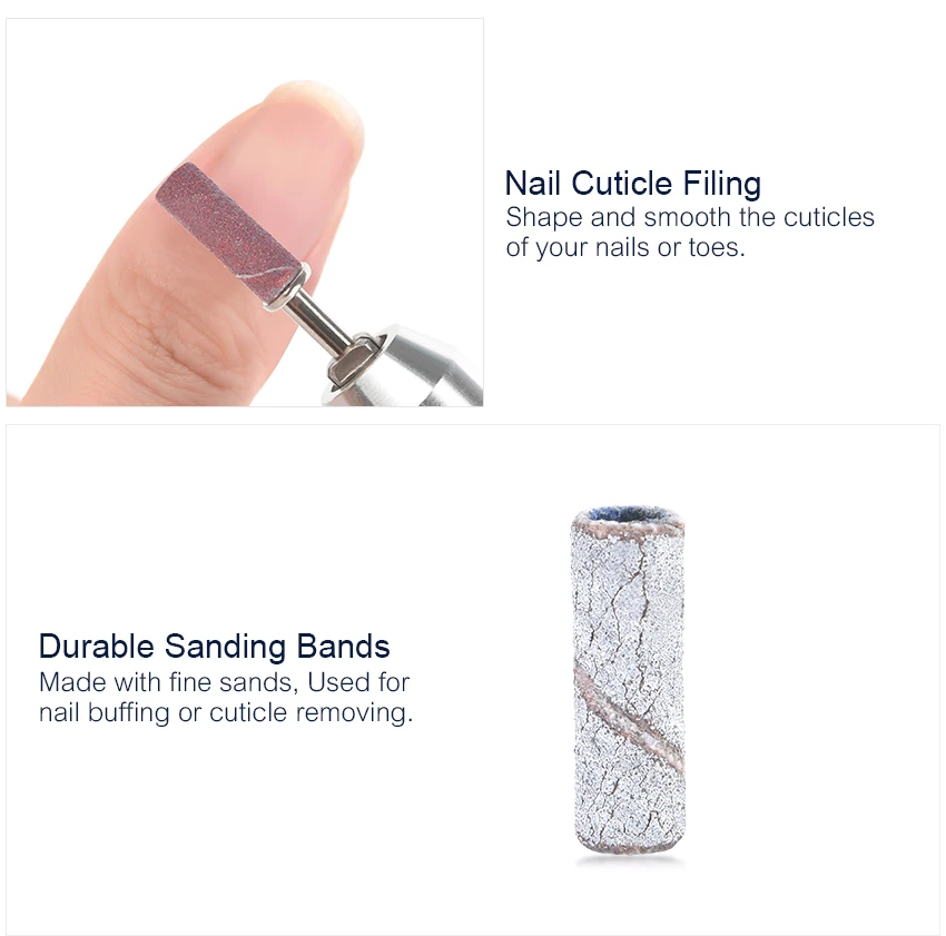100PCS 3MM Nail Drill Sanding Bands For Nail Drill File Remover UV Gel Polish Dead Skin Grinding Head Manicure Pedicure Tools