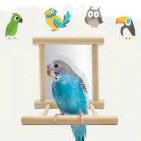 Bird Mirror Wooden Interactive Play Toy for Small Parrots – Cage Accessories