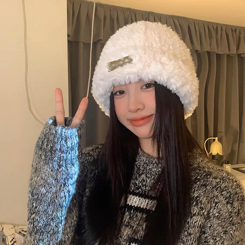Plush Beanie Hat For Women Soft Thick Winter Knitted Warm Cap_voghion.com