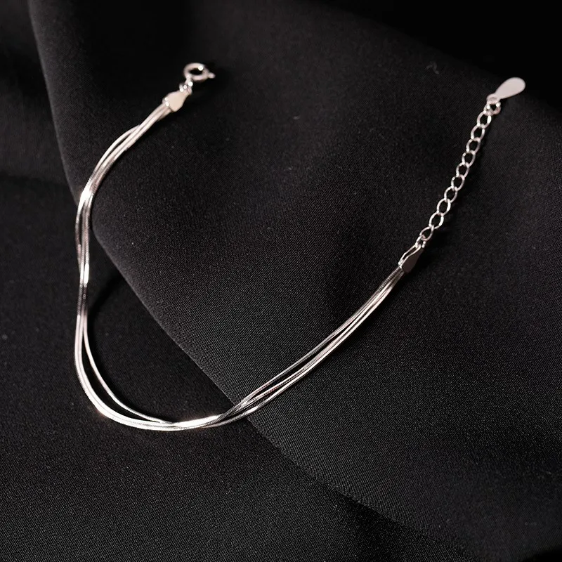 Silver Color Three Layer Snake Bone Chain Bracelet for Women Simple Fashion Girls Bracelets Jewelry Gifts