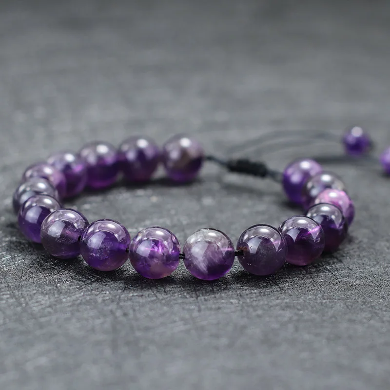 Natural Amethyst Bracelet Purple Beads Jewelry for Women Men