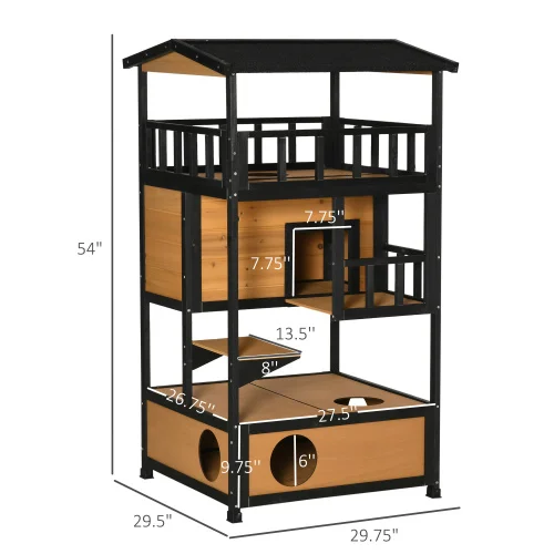 High-quality Wooden Outdoor Cat House, Wild Cat Shelter, Asphalt Roof Kitten Tree With Escape Door, Suitable For Apartments.