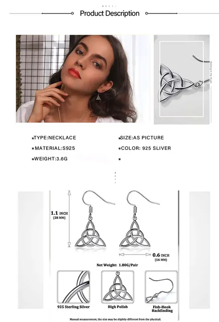 Pendientes Triquetra De Plata – Pendientes Colgantes Con Nudo De Trinidad Celta, Regalo Para Ella - España