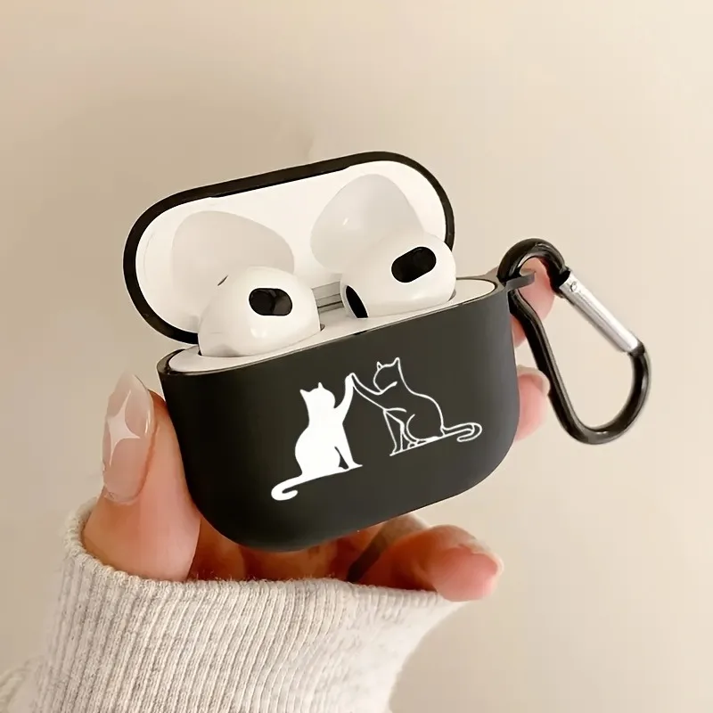 Black and White Cat AirPods Case TPU Silicone Earbuds Cover
