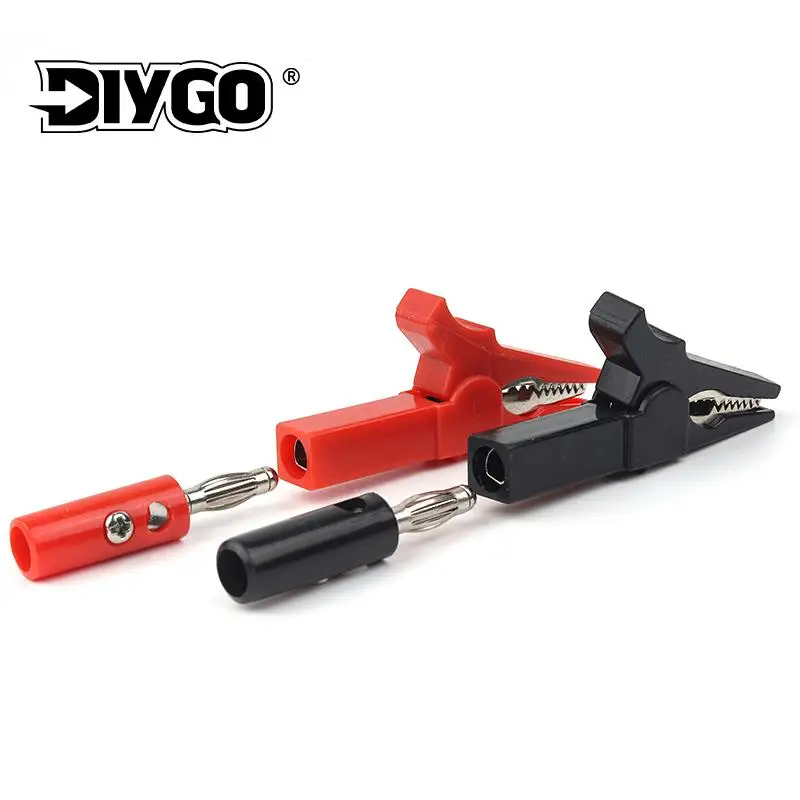 4Pcs/Set 55MM Alligator Clip + Banana Plug, Test Probe With 4mm Banana Plug Cable Clips Socket Battery Red Black