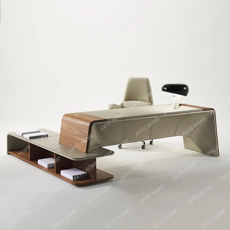 

Italian Light Luxury Desk Wood Color Boss Desk Corner Creative Office Desk for Boss