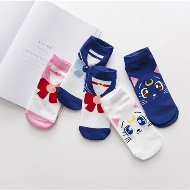 1 pair Fashion Girls Women's Cotton Socks Anime Sailor cat Ankle Casual Dress Socks Cute Novelty Female