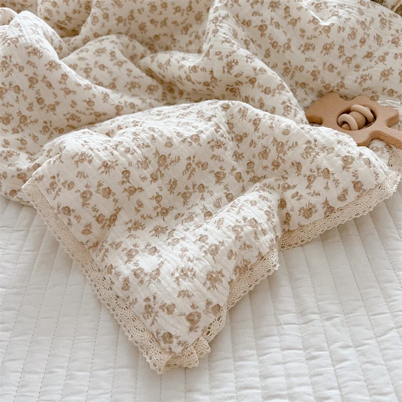 Bedding set baby blanket Cotton Mulsin Floral Baby Quilt and Pillow Nursery Crib Bedding Set