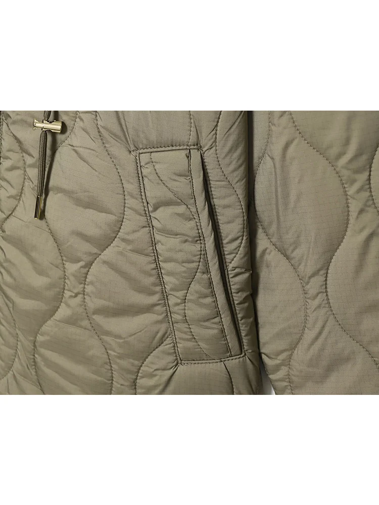 Winter Women Hooded Drawstring Cotton Jackets  Fashion Casual Zipper Pocket Quilted Coat Female Warm Long Outerwear 2025 New