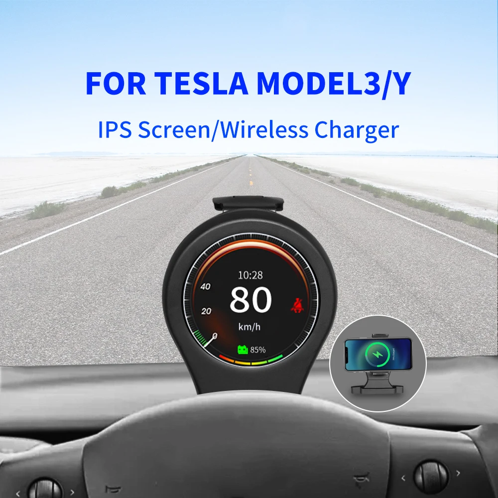 

IPS Screen Car Mini Instrument Cluster for TESLA Model3/Y Phone Holder Wireless Charger DashBoard Gear Real-Time Speed Machine