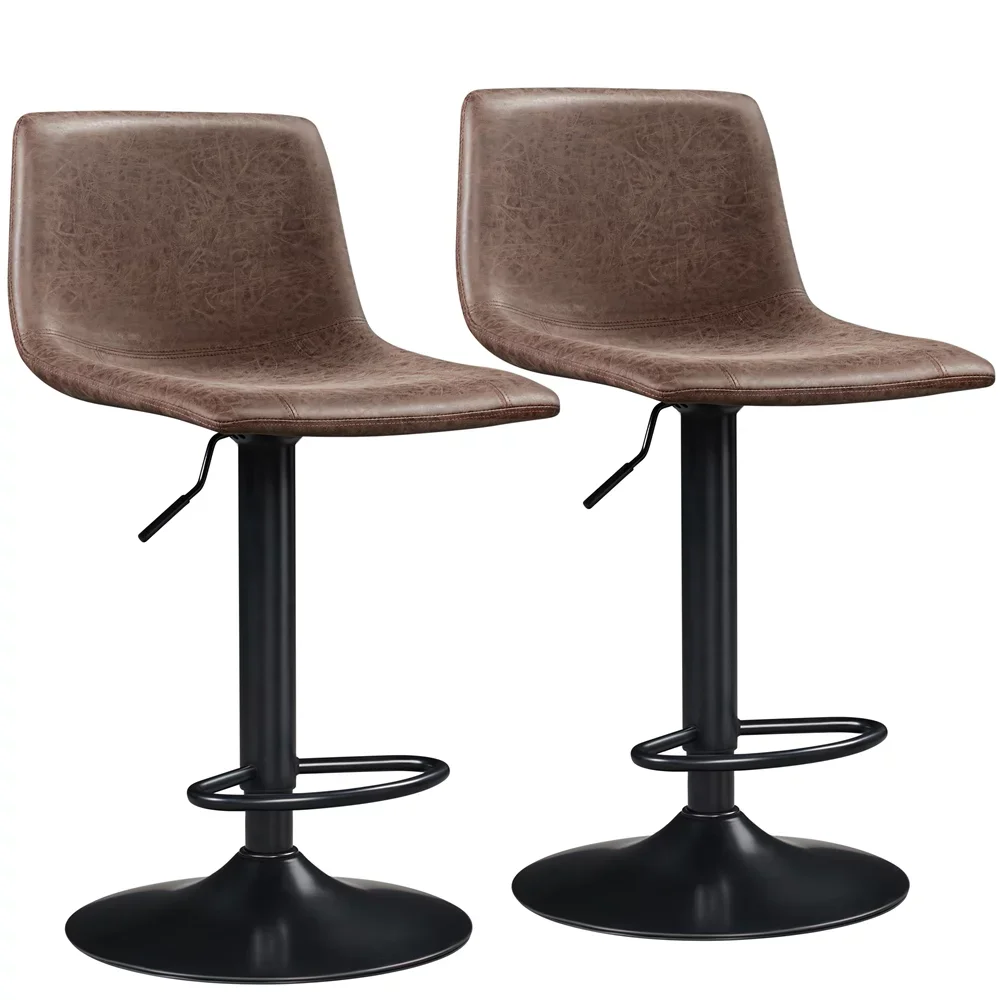 

2pcs Vintage Adjustable PU leather Bar Stools Mid-back for Kitchen, Brown