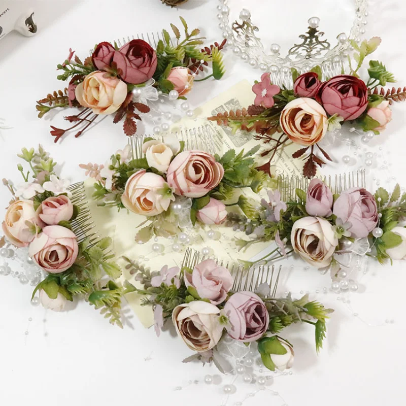 Colorful Artifical Flowers with Comb Headdress Accessories tocado novia Bridesmaid Wedding Decorations