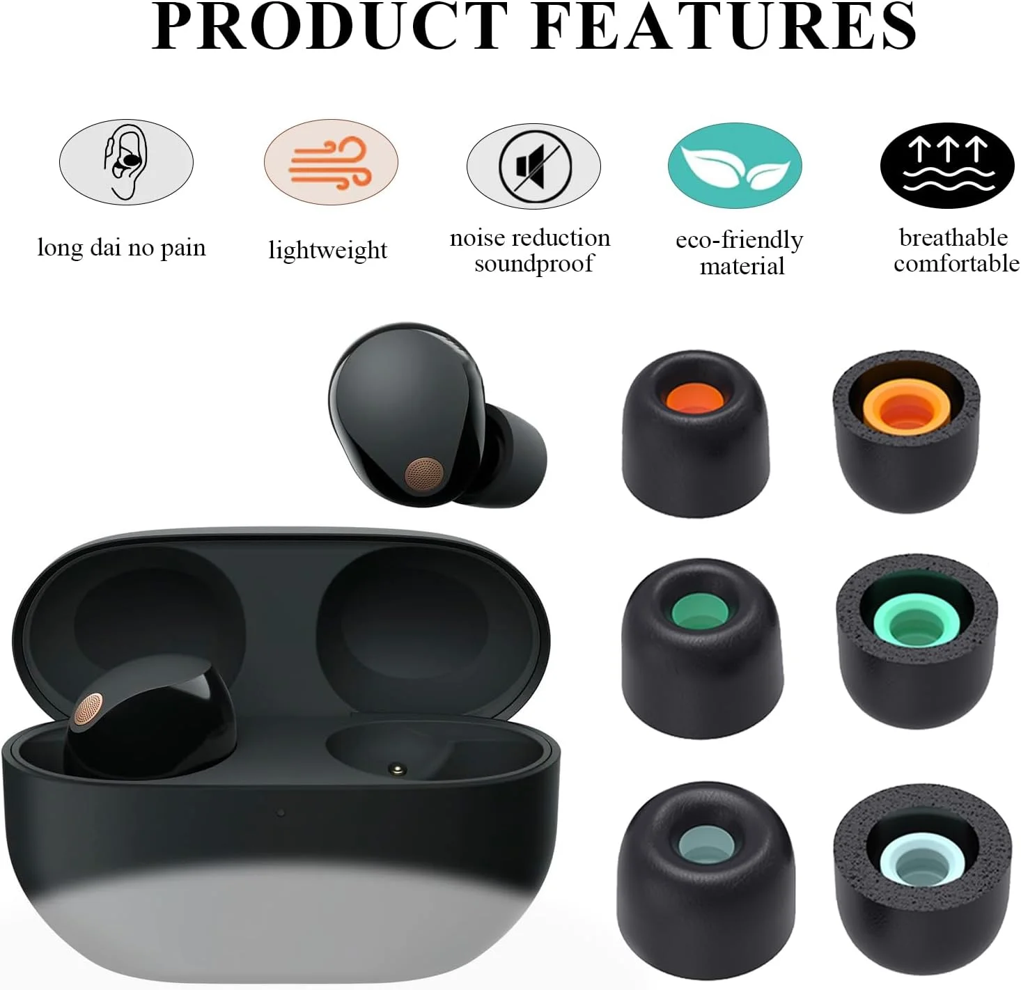 KUTOU Memory Foam Ear Tips Set with Cleaning Pen (3 Pairs)