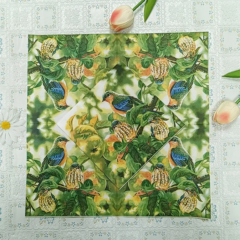 20pcs/Pac 33cm 2-ply Green Fruit Bird Printed Napkins Party Decoration Colorful Paper DIY Decoupage Paper