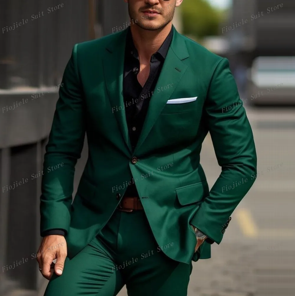 

New Green Men Formal Occasion Business Prom Casual Suit Groom Groomsman Tuxedos Wedding Party Male 2 Piece Set Blazer Pants