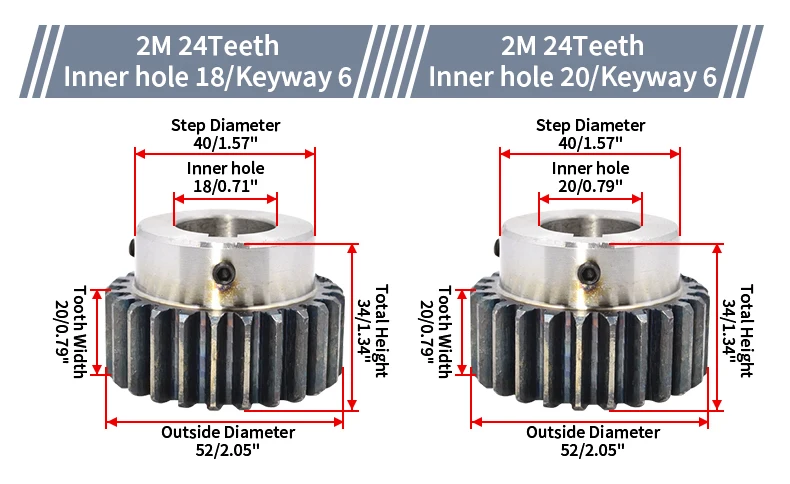 1/2/4PCS Stirnrad Ritzel 2M16T/17T/18T/19T/20T/21T/22T/23T/24T Gerade Zahnräder Mit Schritt Innen Loch 10/12/14/15/18/20mm CNC Getriebe – Detail 38