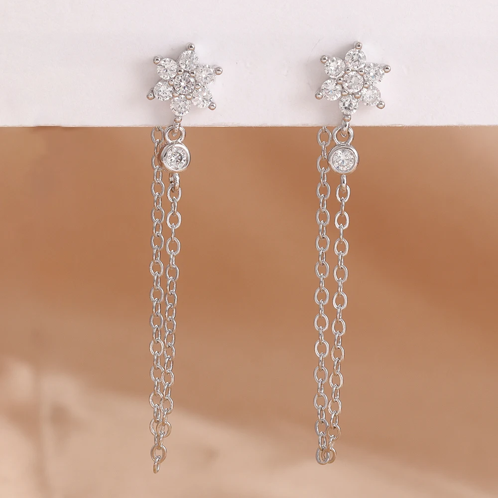 Luxury Stainless Steel Star Dangle Earrings For Women Sparkling Zircons Geometric Ear Piercing Earring Fashion Jewelry aretes