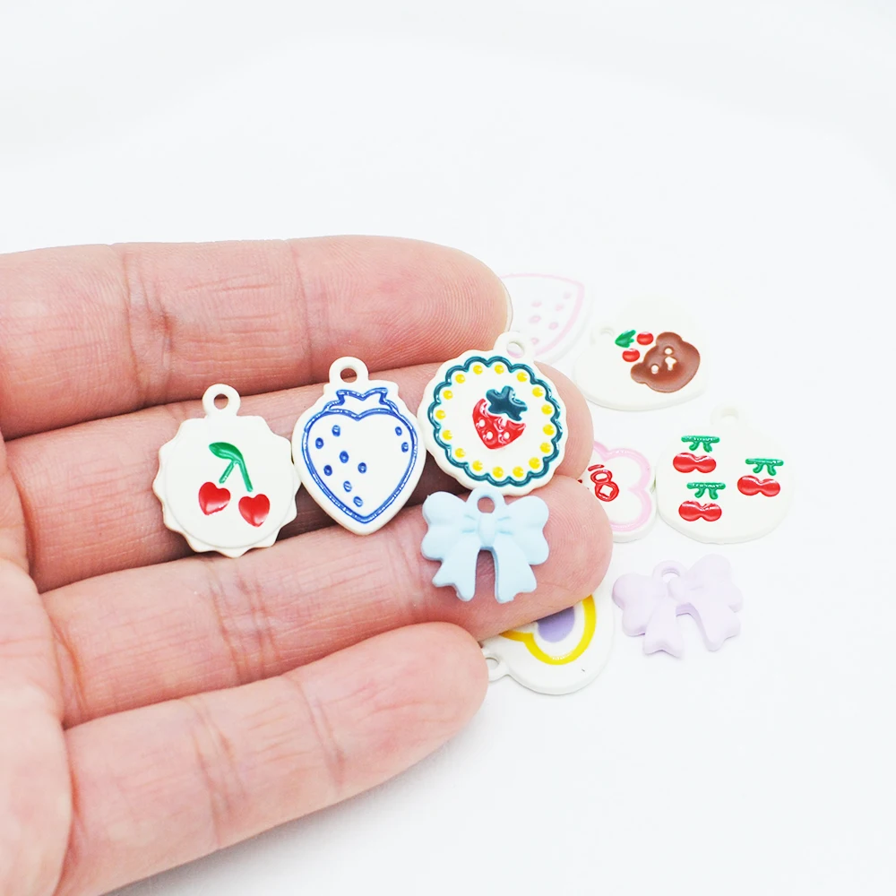 

10pcs Spray Paint Cute Little Animals DIY Alloy Accessories Rabbit Strawberry Fruit Hair Accessories Earrings Key Chain Charms