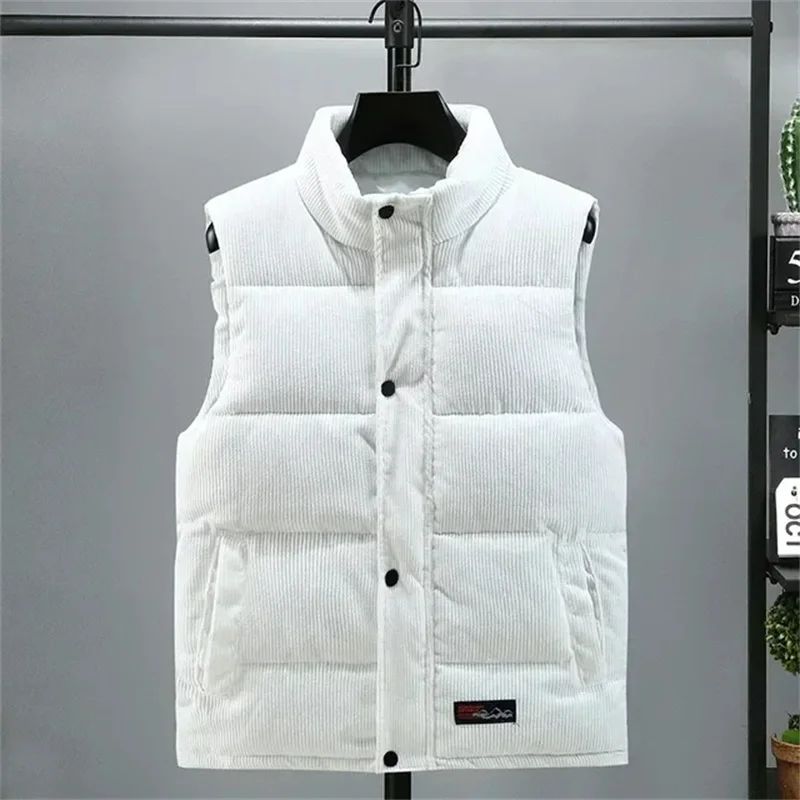 High quality men's thickened warm vest, autumn and winter cotton pad sleeveless jacket, men's casual standing collar, large vest women vest cotton jacket in autumn and winter wear all match casual trend sleeveless vest and short cotton jacket on both sides