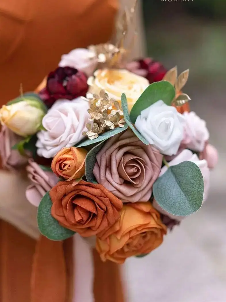 Mefier Artificial Flowers Autumn Terracotta Flowers Fake Orange Rose for DIY Wedding Centerpieces Bouquets Combo Decorations