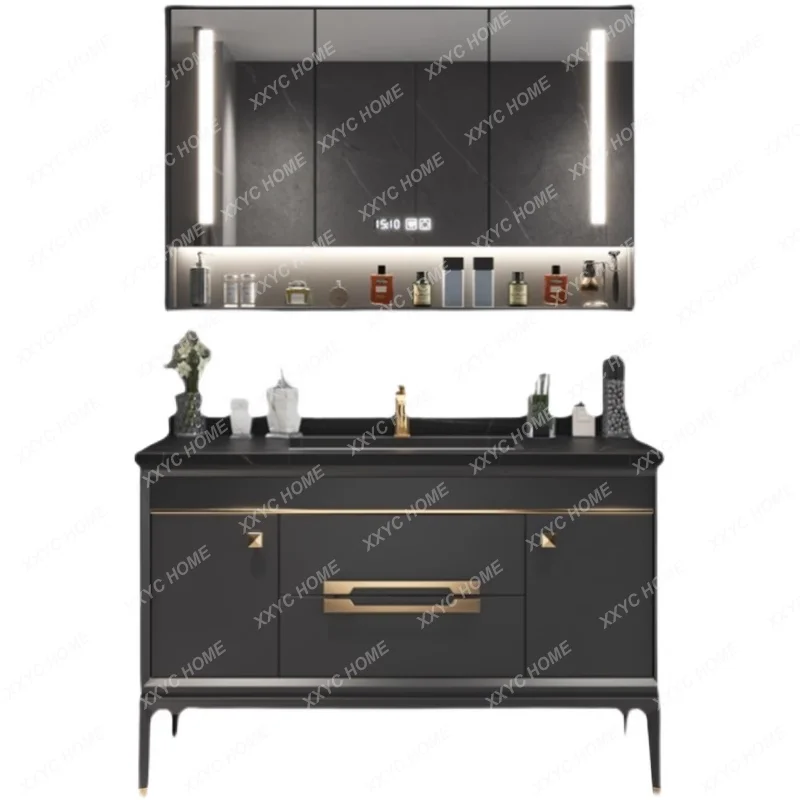 

Light Luxury Stone Plate Whole Washbin Bathroom Cabinet Combination Oak Solid Wood Wash Inter-Platform Basin Bathroom