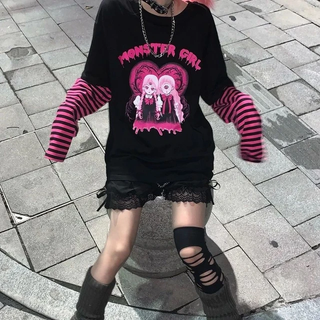 Mulher Topo Camisas De Manga Longa Anime Moletom Mulher Kawaii Roupas  Primavera Outono Hip Hop Japonês Harajuku Anime E Menina Roupas - Camisetas  - AliExpress