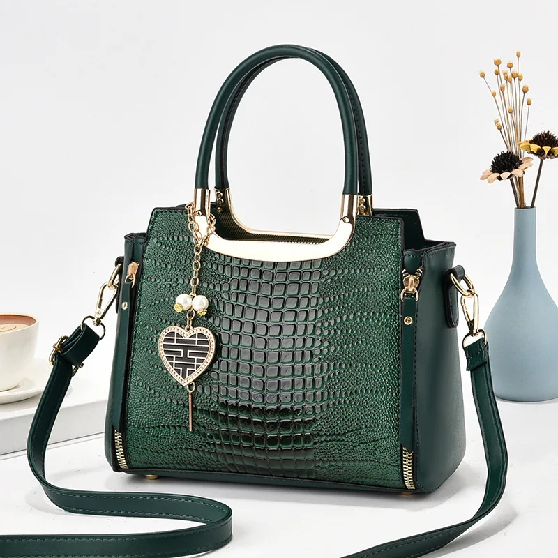 

Elegant Buckle Heart Chain Decor Handbag, Women's Solid Color Crossbody Bag, Braided Details Flap Purse for Work