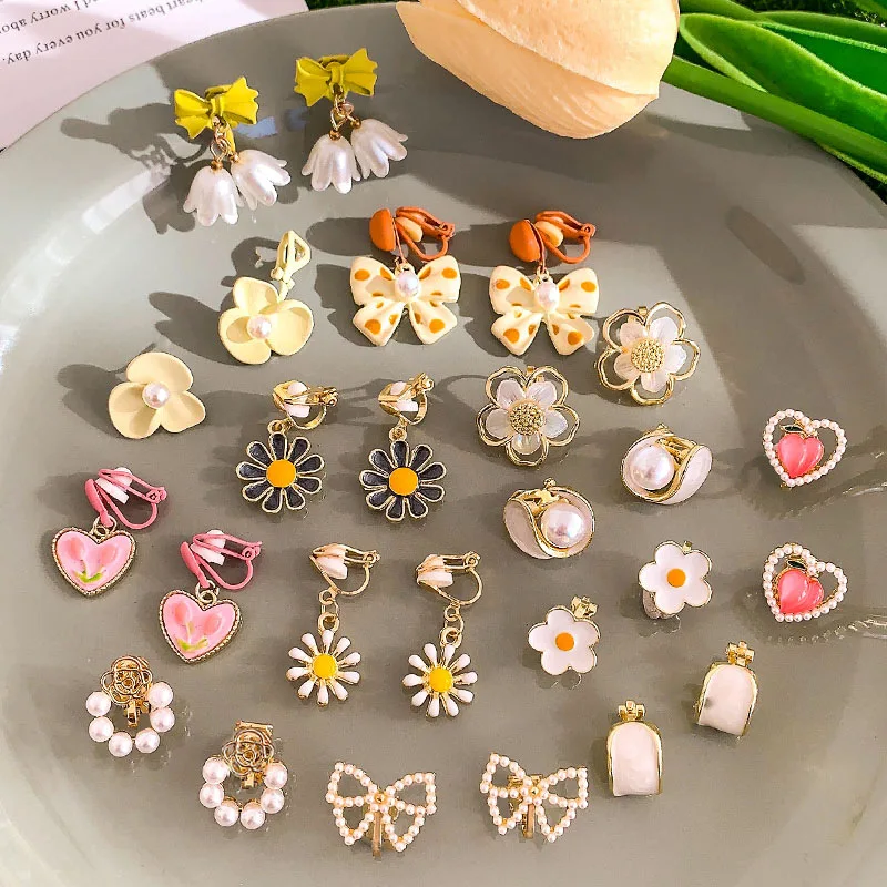 Summer Flower Ear Clip Without Ear Hole Girl Earrings