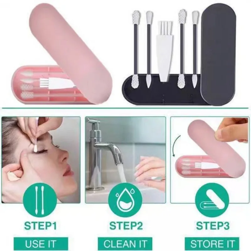 4Pcs Reusable Cotton Swabs Silicone Ear Pick Spiral Cleaner Tool Portable Silicone Swab Clean Sticks Buds Lip Eyeliner 2