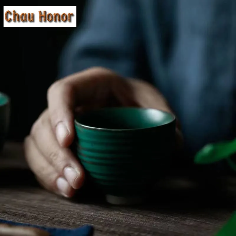 2pcs /Set 45ml Japanese Style Turquoise Coarse Ceramic Kungfu Tea Cup Small Tea Cup Single Cup Household Tea Bowl Drinkware Gift