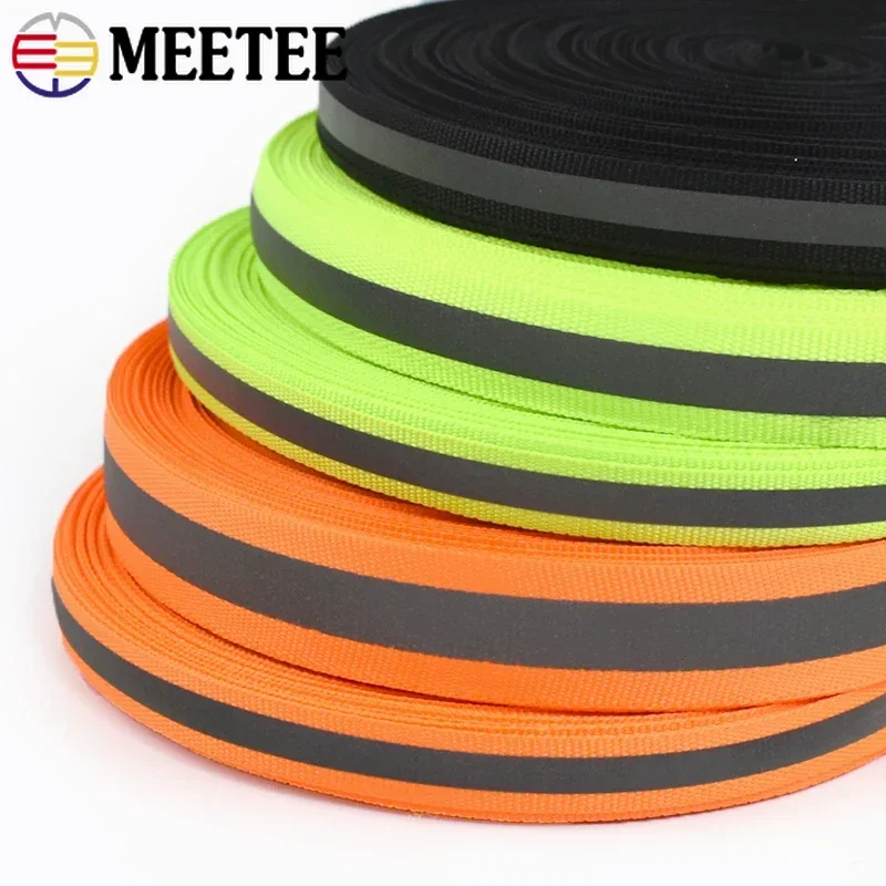 Reflective Nylon Webbing Fluorescent Safety Ribbon - 10 Yards, 10mm Wide