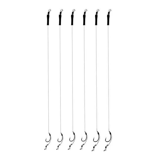 MNFT 6Sets/Pack Barbless Hook Hand Tied Carp Fishing Hair Rig with Swivel  Braided String Fishing Line Hooks Size 6# 8# 10#