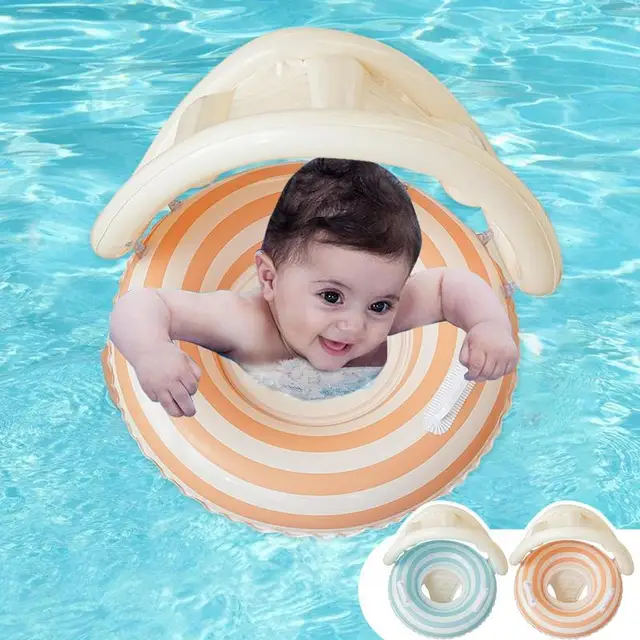 Baby Pool Float With Canopy Inflatable Toddler Beach Toy Lollipop Float With Sun Protection Canopy For Kids Outdoor Play 2