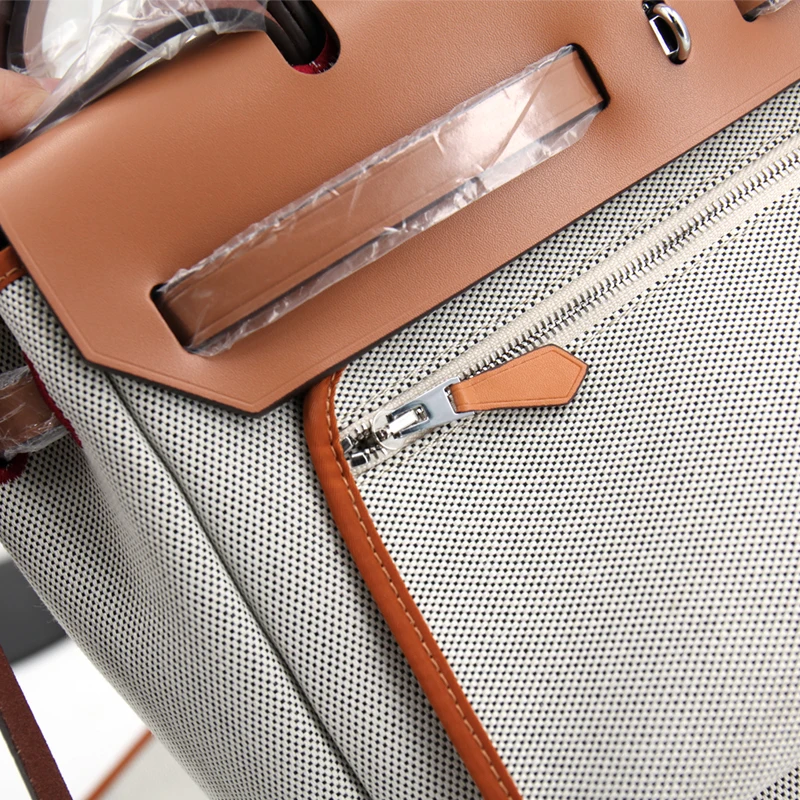 Canvas Handbag Herbag New Print Pig Nose Cross-Body Fashion Versatile Casual Women's Texture Two-Layer Cow Leather