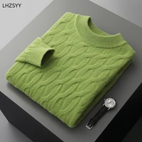 LHZSYY Winter New Thicken 100%Cashmere Sweater Men's Half-high Neck Twisted Pullovers Large Size Jackets Tops Casual Knit Shirts 1