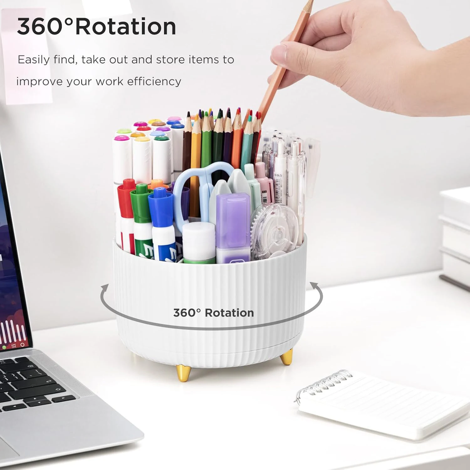 Pen Holder 5 Slots 360 Degree Rotating Desk Organizer Desktop Storage Stationery Supplies
