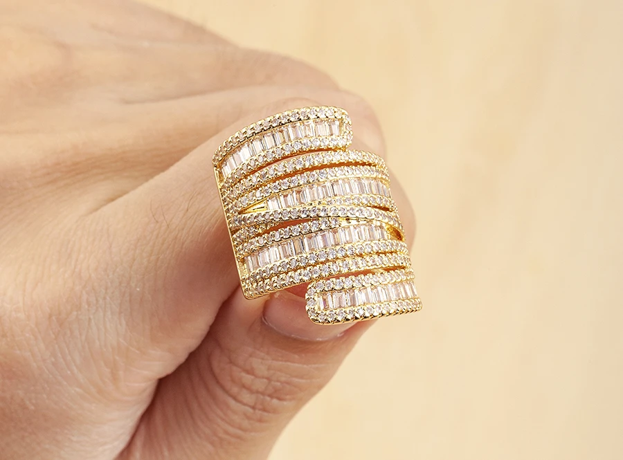 Nidin Hohe Qualität Pflastern Glänzenden Zirkon Multilayer Offene Ringe Einstellbar Für Frauen Mädchen Luxus Hochzeit Party Finger Schmuck Geschenke – Detail 3