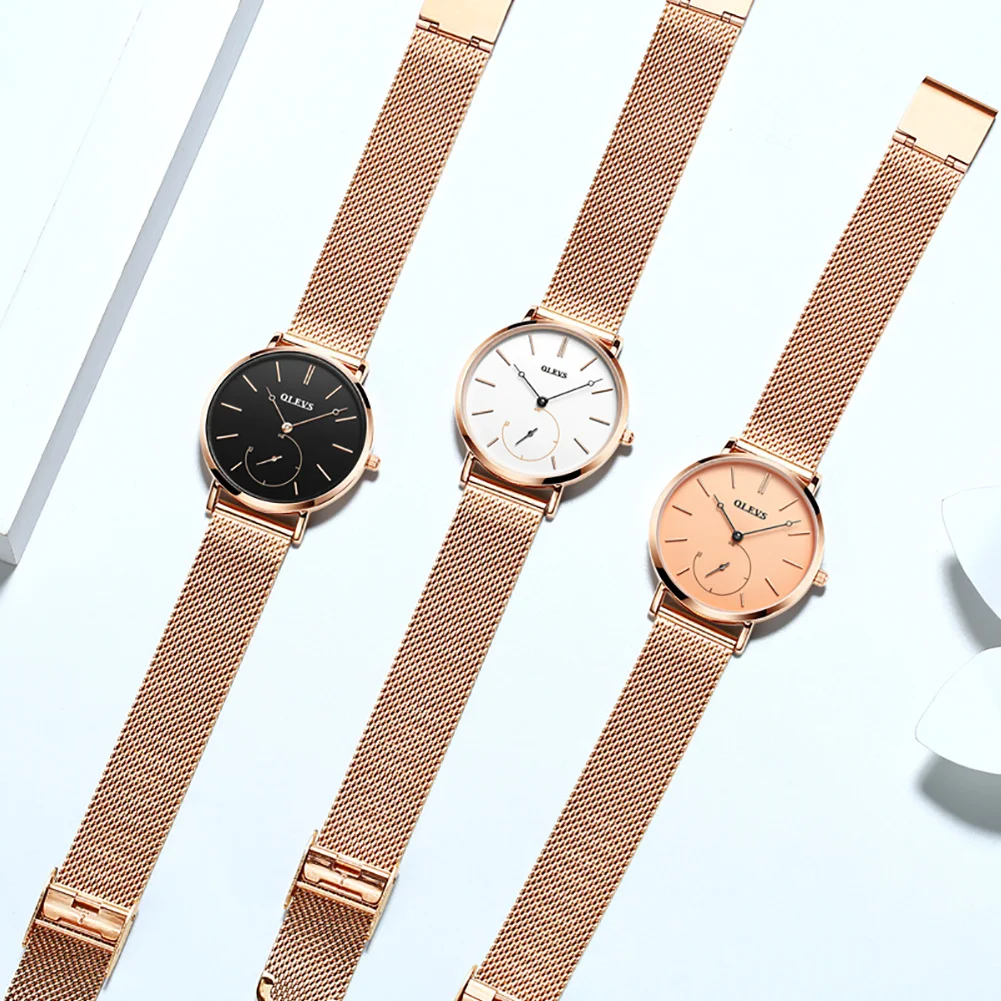 OLEVS Luxury Simple Design Fashion Watch for Women Rose Gold Mesh Belt Waterproof Quartz Watches Ladies Gift Reloj Mujer