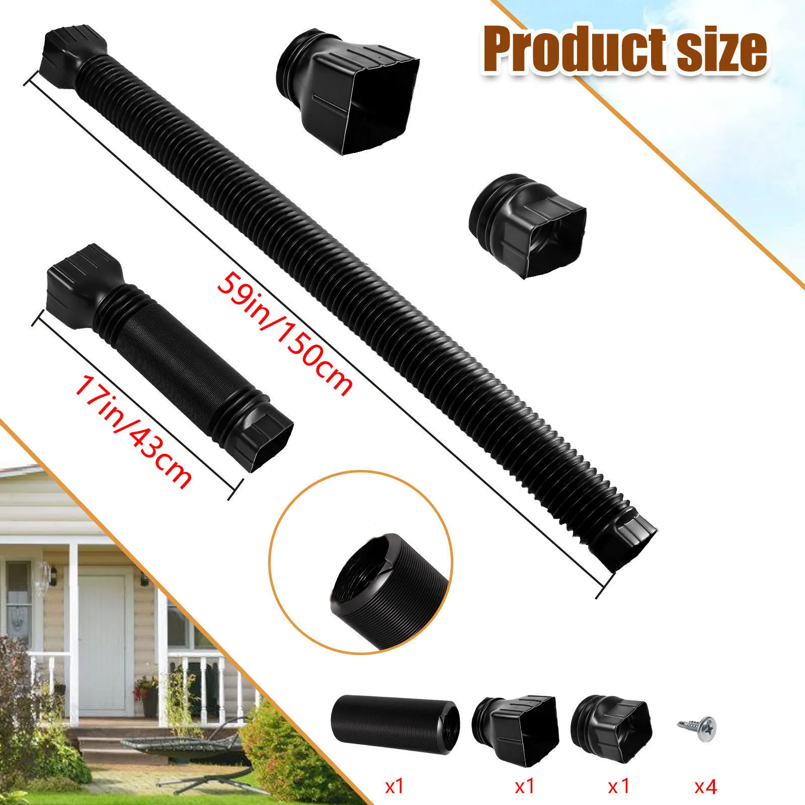 Rain Gutter Downspout Extensions Flexible Drain Downspout Extender Connector Rainwater Drainage System Accessory Adjustable Rain Gutter Downspout Extender Drain Pipe