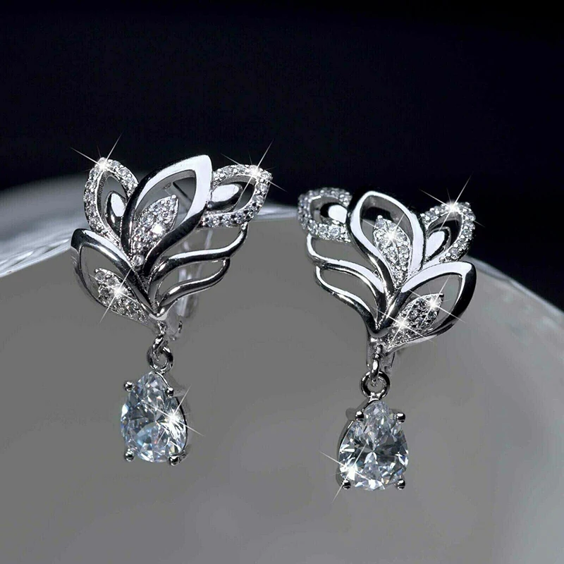 Romantic Dangle Earrings with Pear CZ Wedding Party Luxury Fashion Ear Accessories for Women Silver Color New Jewelry