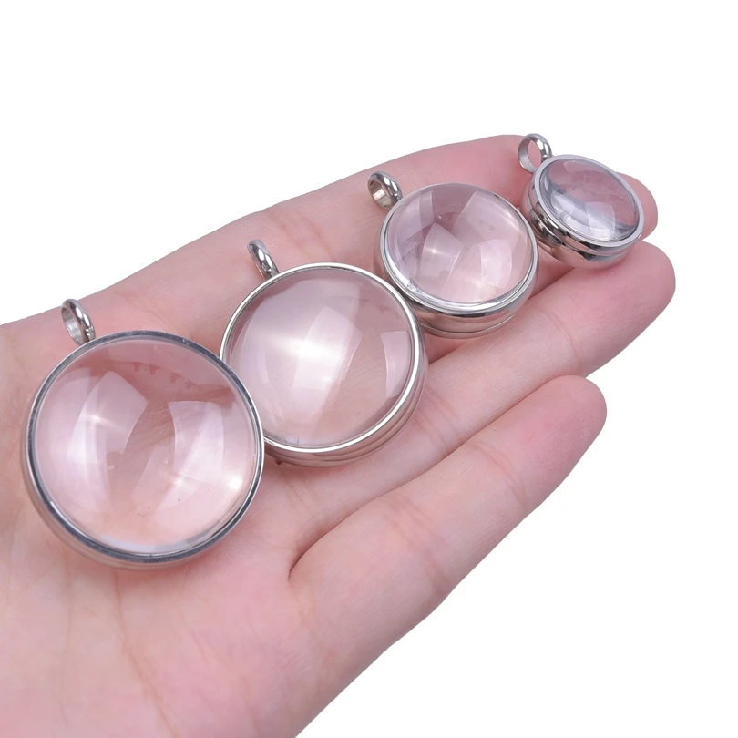 10Pcs/Lot 17mm/22mm/27mm/30mm Diy Stainless Steel Round Double Curved Glass Memory Picture Floating Locket Pendant Jewelry Bulk